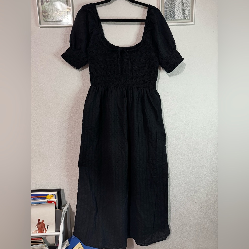 Hill House Home The Madeline Nap Dress Black Linear Swiss Dot cotton midi - Picture 3 of 9